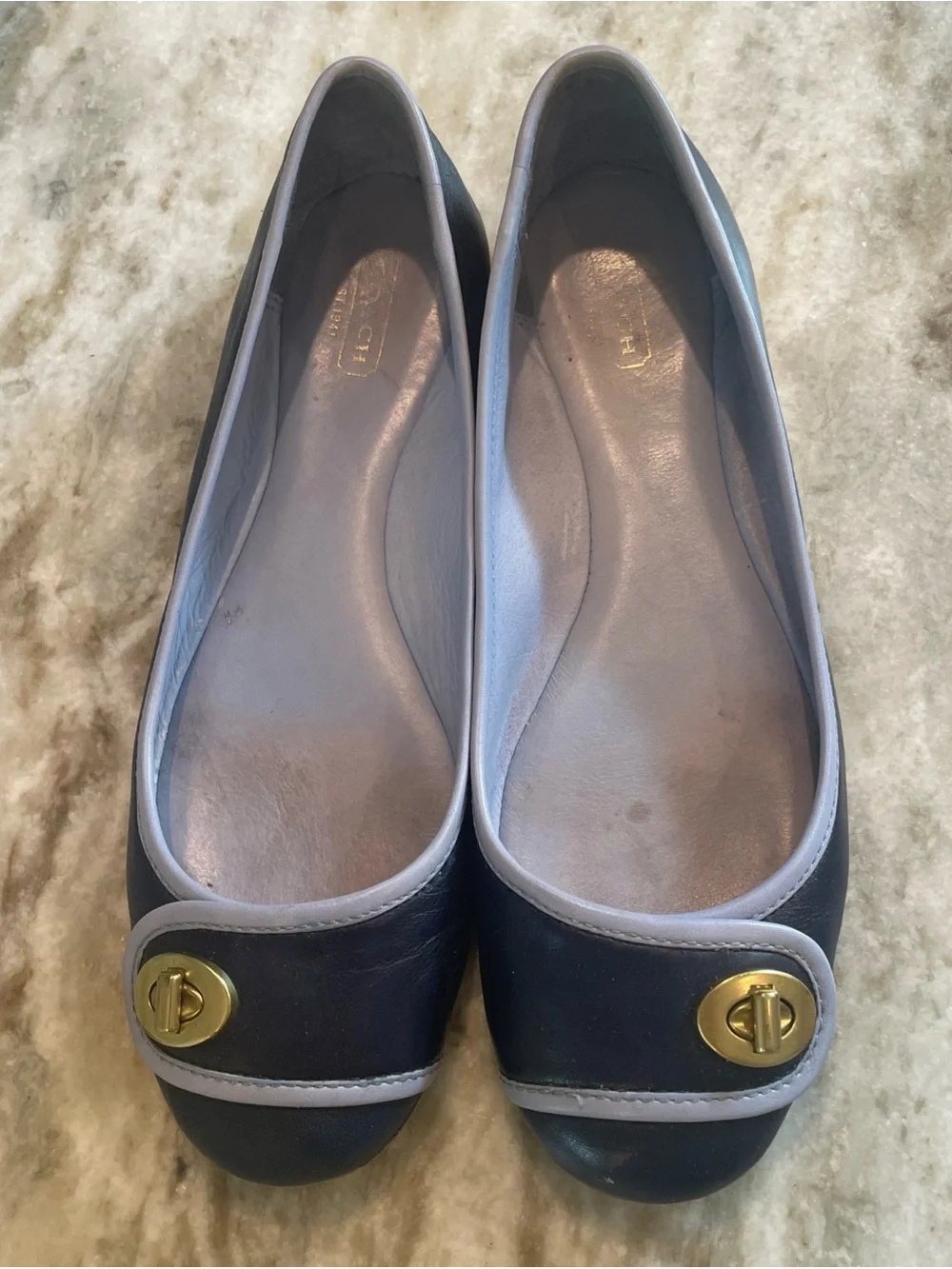 Coach Vintage Vegan Leather Navy Chambray Ballet Flats Size 8.5